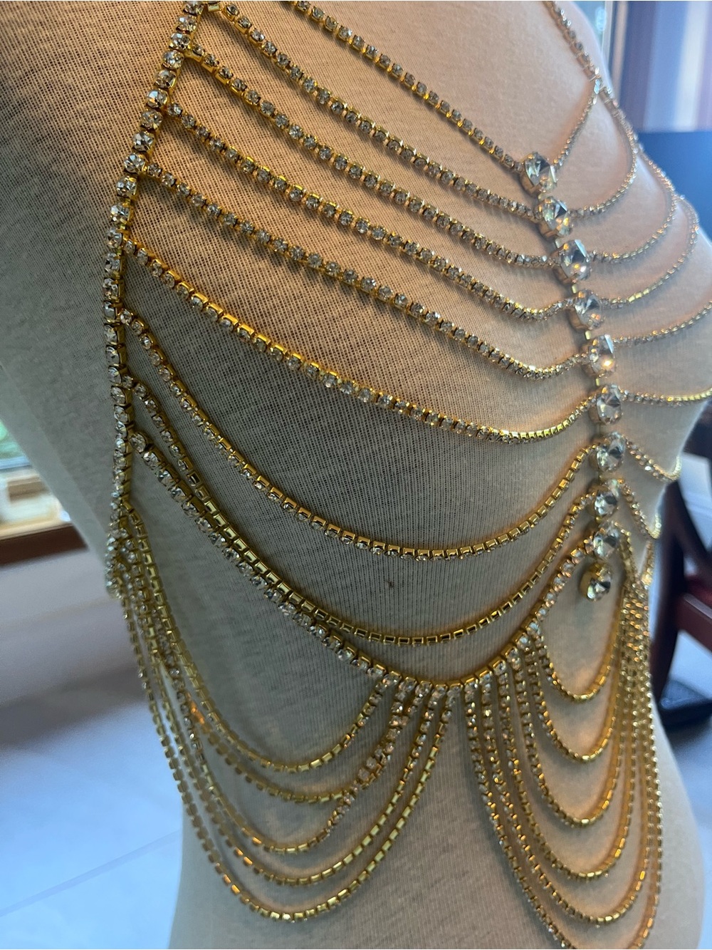 Gold Rhinestone Body Chain Harness - Picture 5 of 7